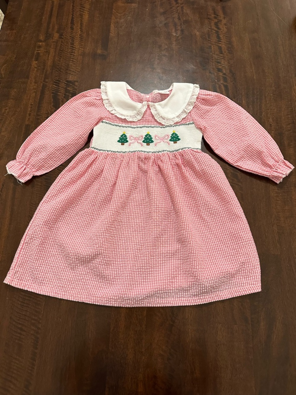 Pink Smocked Holiday Dress with Peter Pan Collar